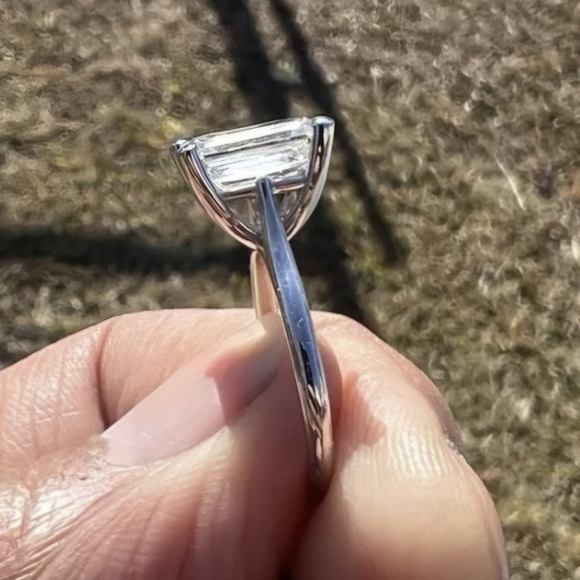 3.46 Lab grown diamond emerald cut 14k white gold engagement ring - Picture 10 of 11